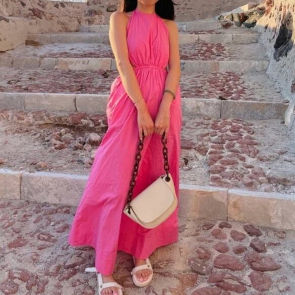 Staud Apfel Pink Halter Open Back Maxi Dress‎ - Tie Back Halter Dress Size XS - Picture 13 of 16